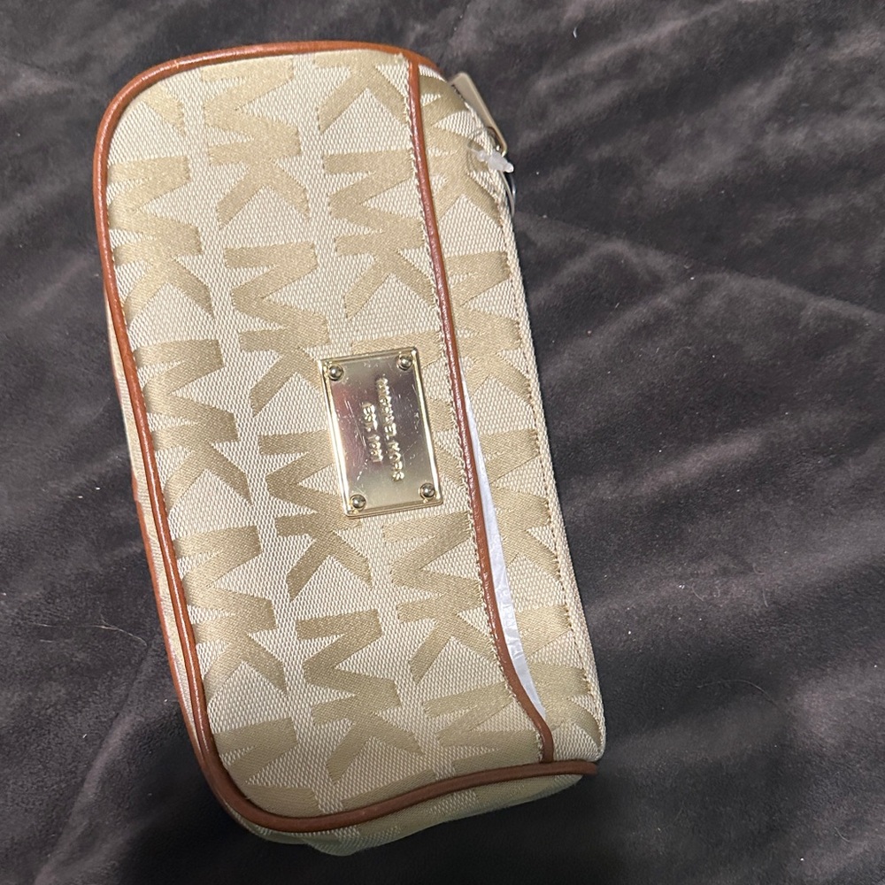 Michael Kors Gold and Brown Logo Wristlet